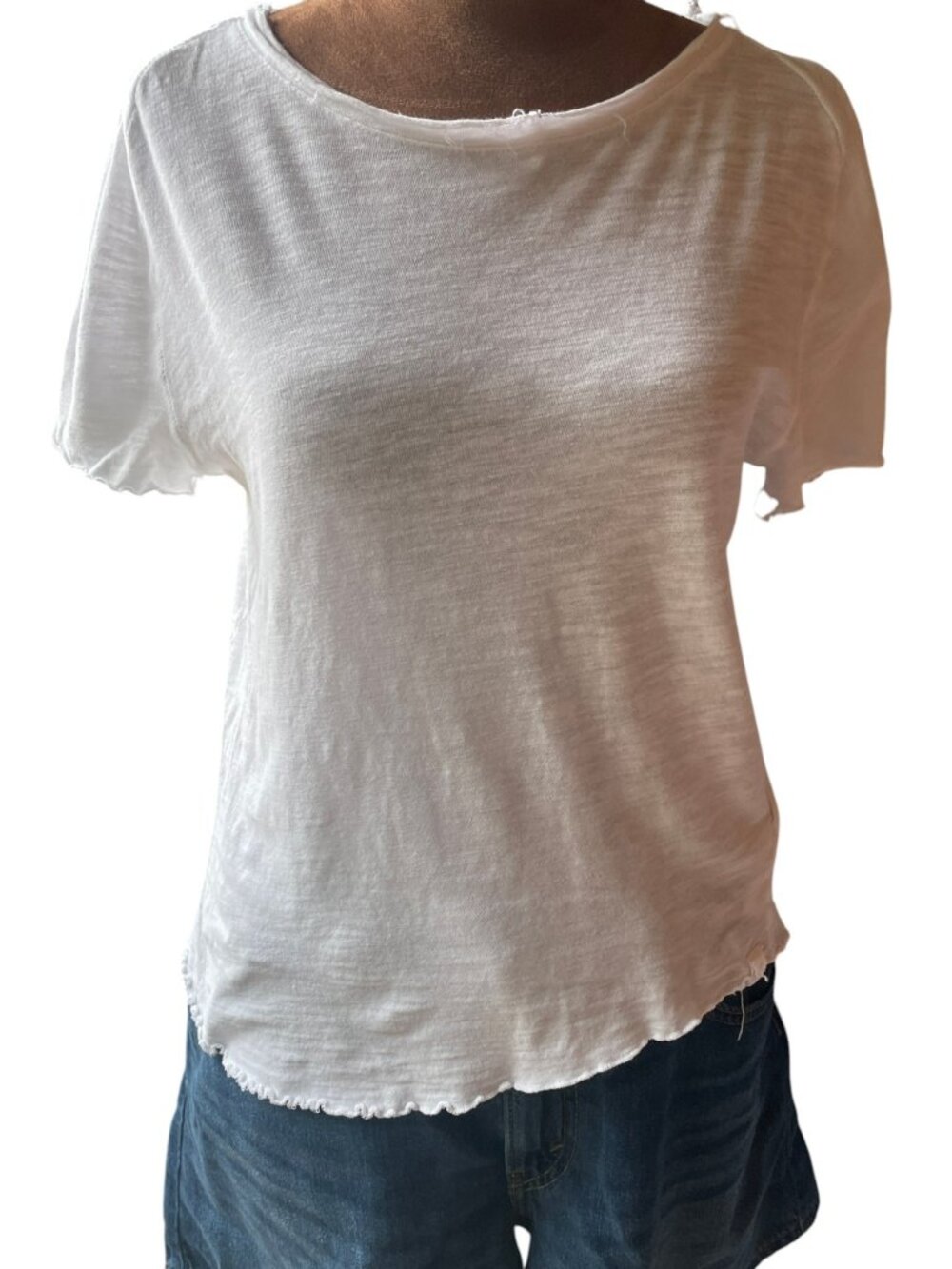 Free People We The Free “Be My Baby” Distressed Tee – White – Size L 100% Cotton